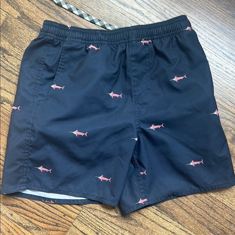 AFTCO Navy Shark Print USA Swim Shorts